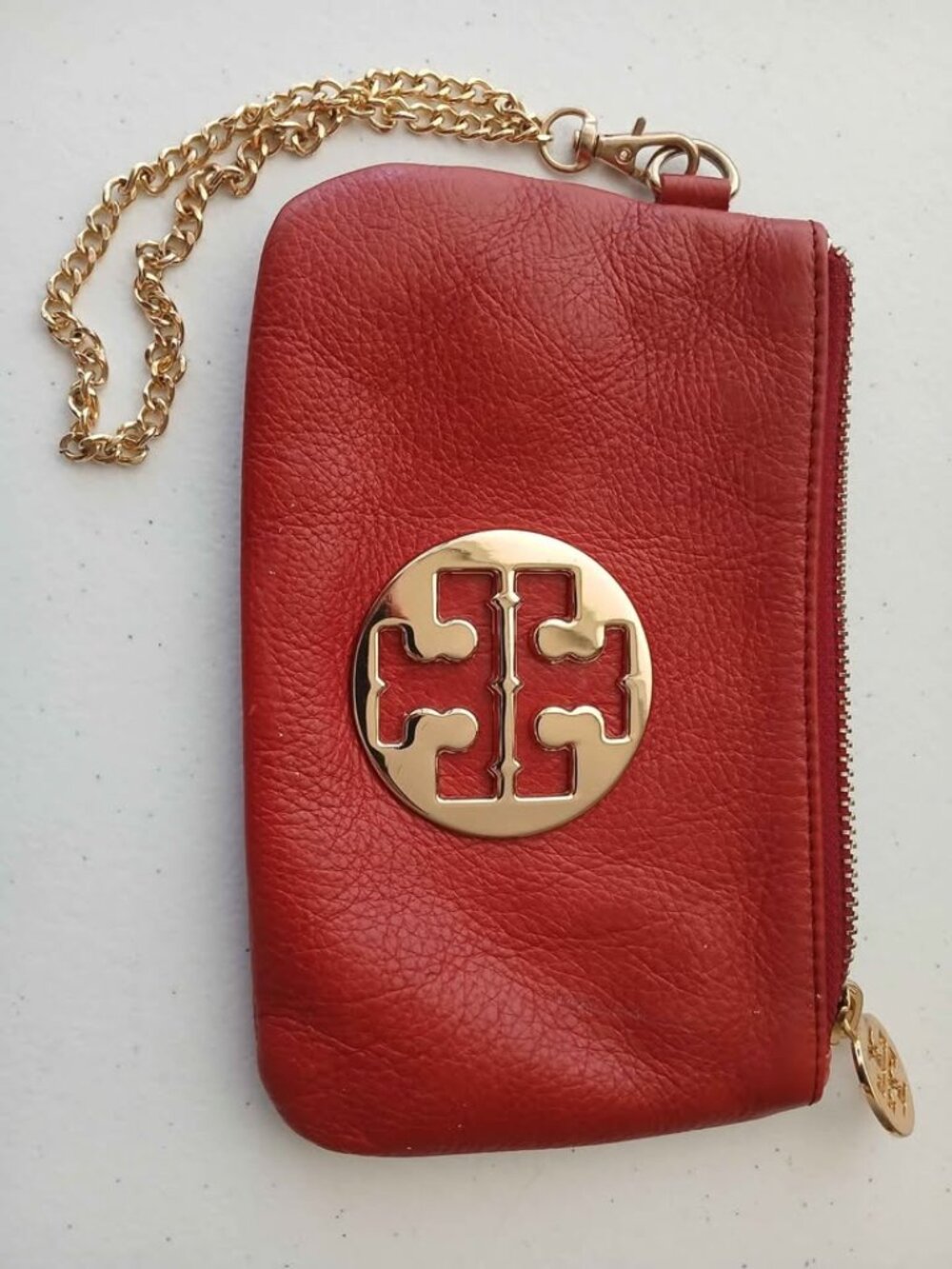 Tory Burch Miller Red Leather Wristlet Pouch